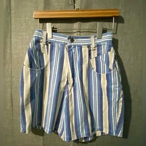Vtg Mix It Women's Beige Blue Striped Denim Mom Shorts 7 High Rise 90’s USA